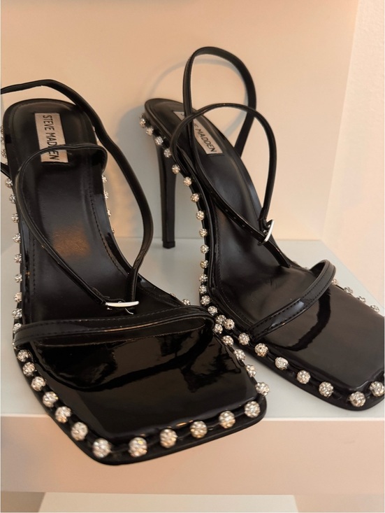 Steve Madden Shoes - Steve Madden Black Patent Crystal-Embellished Slingback Heels